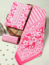 Pink Floral Handblock Print Cotton Suit with Cotton Dupatta