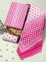 Rani Pink Jaipuri Cotton Suit Set with Printed Dupatta