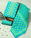 Turquoise Blue Sanganeri Print Cotton Suit Material with Cotton Dupatta
