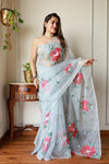 HAND BURSH PAINTED ORGANZA SILK SAREE WITH BLOUSE (CIB2)