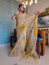 HAND BURSH PAINTED ORGANZA SILK SAREE WITH BLOUSE (CIB10)