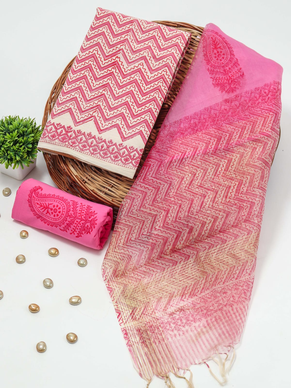 PRIMIUM JAIPURI COTTON SUIT WITH ORGANZA SILK DUPPATA (COS21)