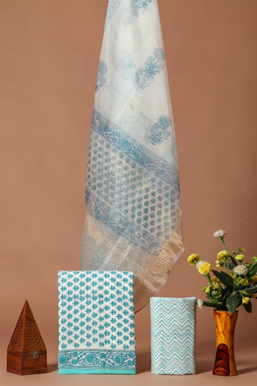 PRIMIUM JAIPURI COTTON SUIT WITH ORGANZA SILK DUPPATA (COS25)
