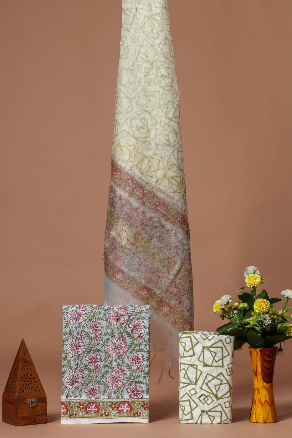 PRIMIUM JAIPURI COTTON SUIT WITH ORGANZA SILK DUPPATA (COS32)