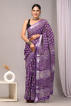 HAND BLOCK BLACK & WHITE PRINTED COTTON LINEN SAREE WITH BLOUSE(LCS35)