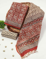 HAND BLOCK PRINTED KOTA DORIYA SUIT WITH KOTA DORIYA DUPPATA (FKS16)