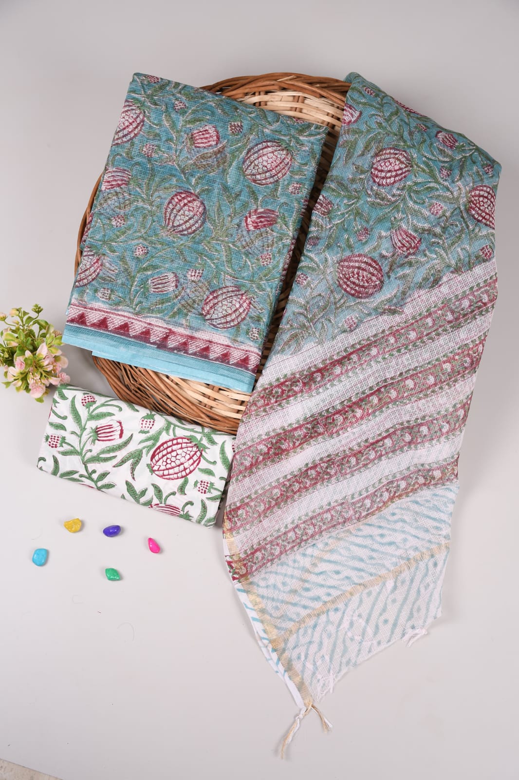 HAND BLOCK PRINTED KOTA DORIYA SUIT WITH KOTA DORIYA DUPPATA (FKS27)