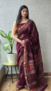 Jaipuri Hand Block Bagru Printed Maheshwari Silk Saree With Blouse (MSS68)