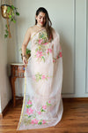 HAND BURSH PAINTED ORGANZA SILK SAREE WITH BLOUSE (CIB11)