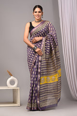 Jaipuri Hand Block Bagru Printed Maheshwari Silk Saree With Blouse (MSS69)