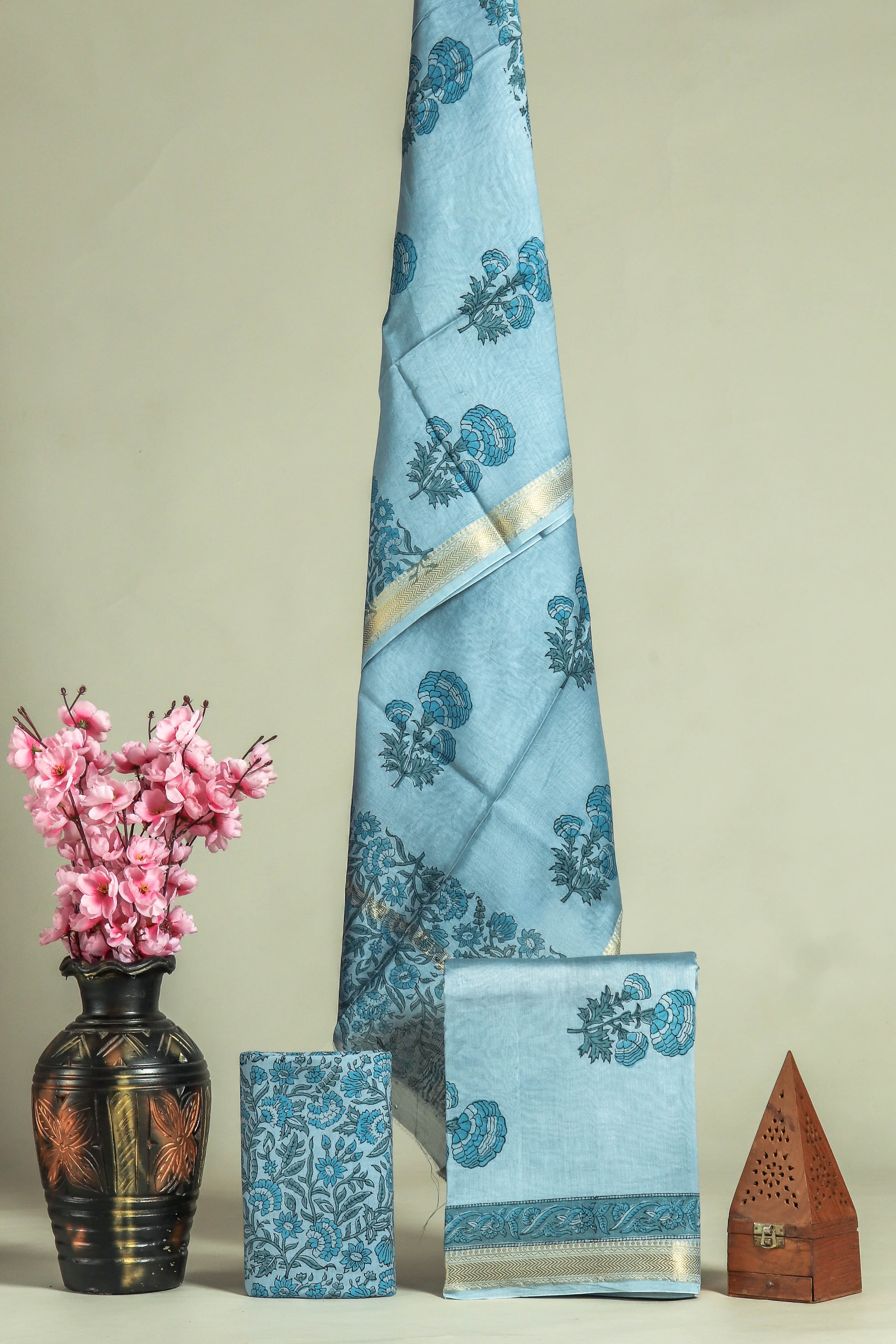 JAIPURI HAND BLOCK PRINTED MAHESHWARI SILK SUIT WITH SILK DUPPATA (MSD36)
