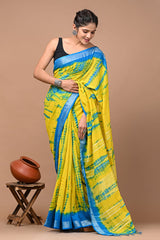 HAND BLOCK BLACK & WHITE PRINTED COTTON LINEN SAREE WITH BLOUSE(LCS64)