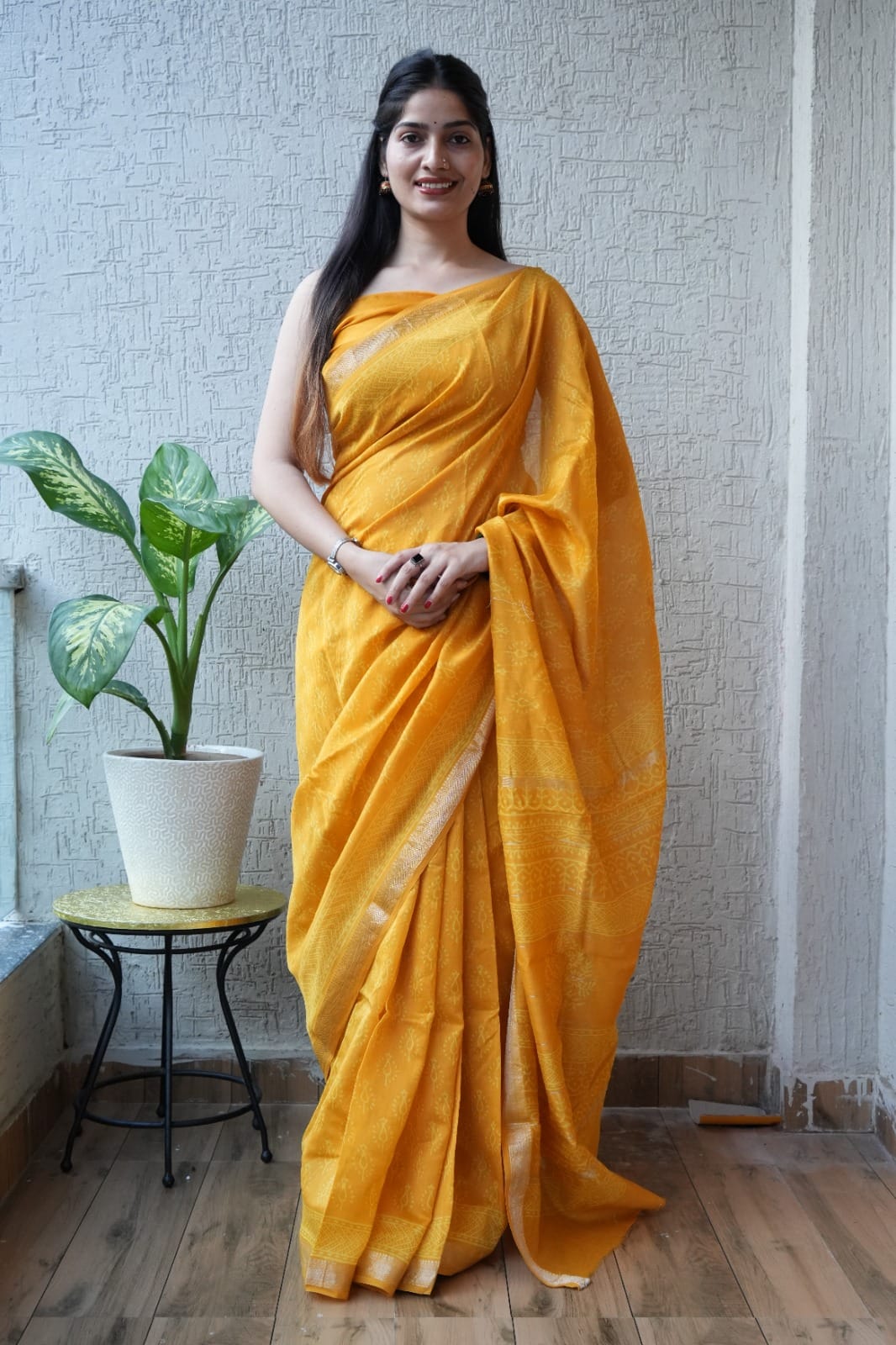 Jaipuri Hand Block Bagru Printed Maheshwari Silk Saree With Blouse (MSS110)