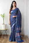 HAND BLOCK BLACK & WHITE PRINTED COTTON LINEN SAREE WITH BLOUSE(LCS100)