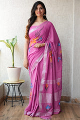 HAND BLOCK BLACK & WHITE PRINTED COTTON LINEN SAREE WITH BLOUSE(LCS102)