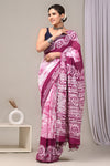 HAND BLOCK BLACK & WHITE PRINTED COTTON LINEN SAREE WITH BLOUSE(LCS112)