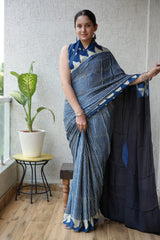 Ajrakh Hand Block Bagru Vanspati Printend Modal Silk Saree with Blouse (CID52)