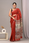 HAND BLOCK BLACK & WHITE PRINTED COTTON LINEN SAREE WITH BLOUSE(LCS68)