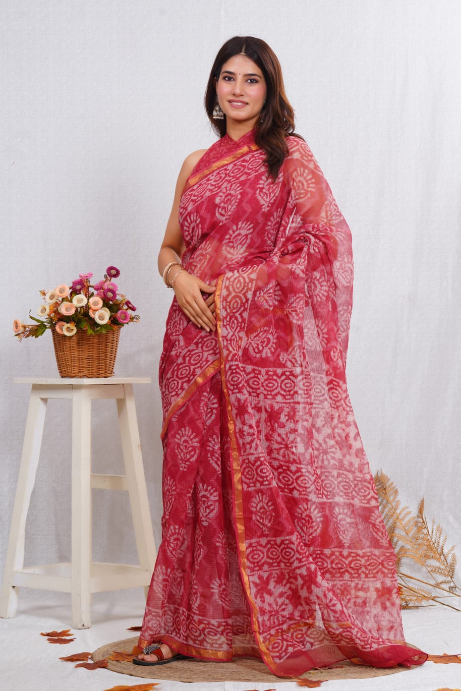 Jaipuri Block Printed Cotton Kota Doriya Saree (CIS60)