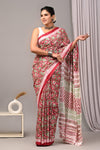 Ajrakh Hand Block Bagru Vanspati Printend Modal Silk Saree with Blouse (CID63)