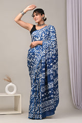 Ajrakh Hand Block Bagru Vanspati Printend Modal Silk Saree with Blouse (CID73)