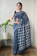 Bagru Hand Block Printed Chanderi Silk Saree with Blouse (CSS97)