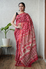Bagru Hand Block Printed Chanderi Silk Saree with Blouse (CSS98)
