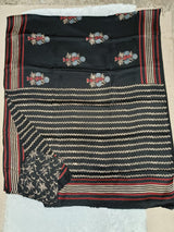 Ajrakh Hand Block Bagru Vanspati Printend Modal Silk Saree with Blouse (CID83)