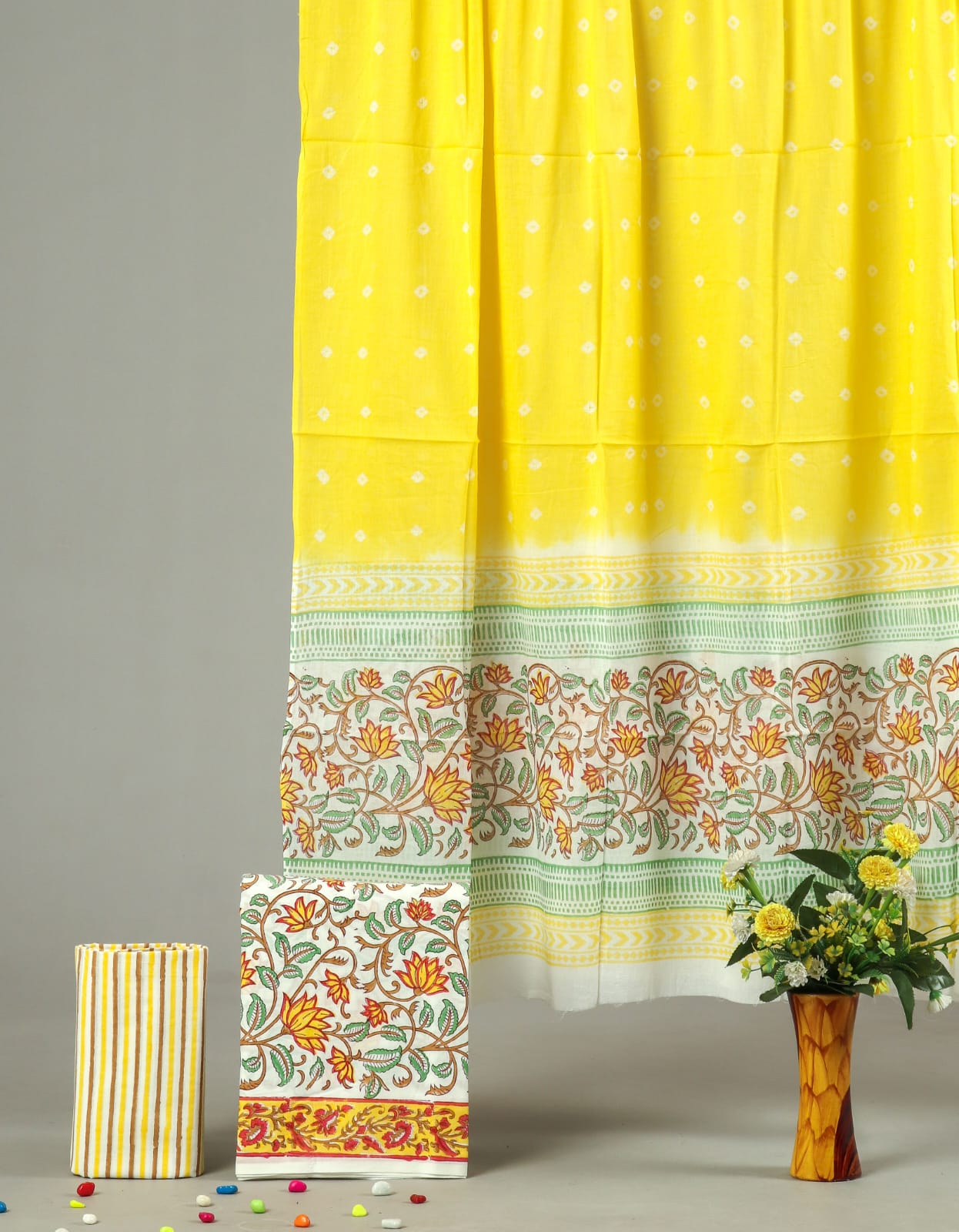 HAND BLOCK PRINTED COTTON 3-PIS SUIT WITH MULMUL DUPPATA (CMS102)