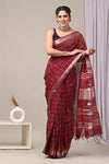 HAND BLOCK BLACK & WHITE PRINTED COTTON LINEN SAREE WITH BLOUSE(LCS160)