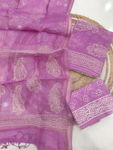 HAND BLOCK PRINTED KOTA DORIYA SUIT WITH KOTA DORIYA DUPPATA (FKS90)