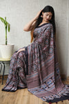 HAND BLOCK PRINTED AJRAKH MODAL SILK SAREE (CIG64)