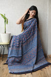 HAND BLOCK PRINTED AJRAKH MODAL SILK SAREE (CIG65)