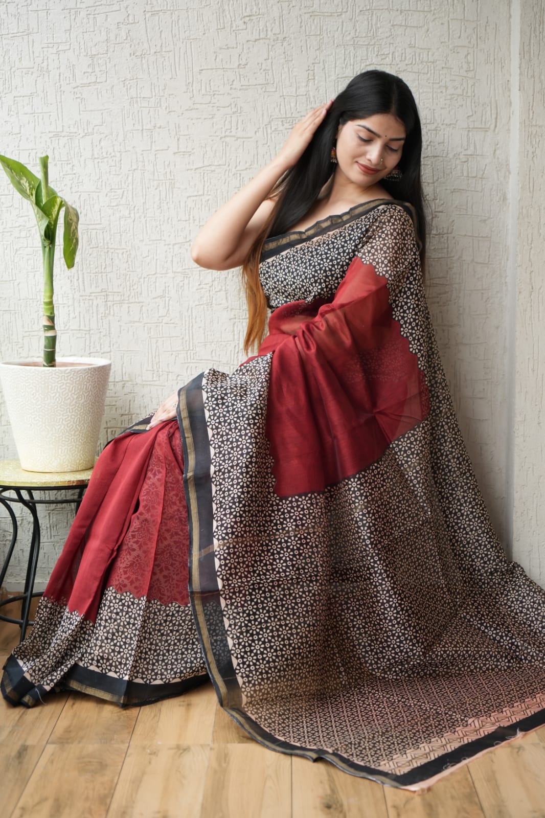 Bagru Hand Block Printed Chanderi Silk Saree with Blouse (CSS117)