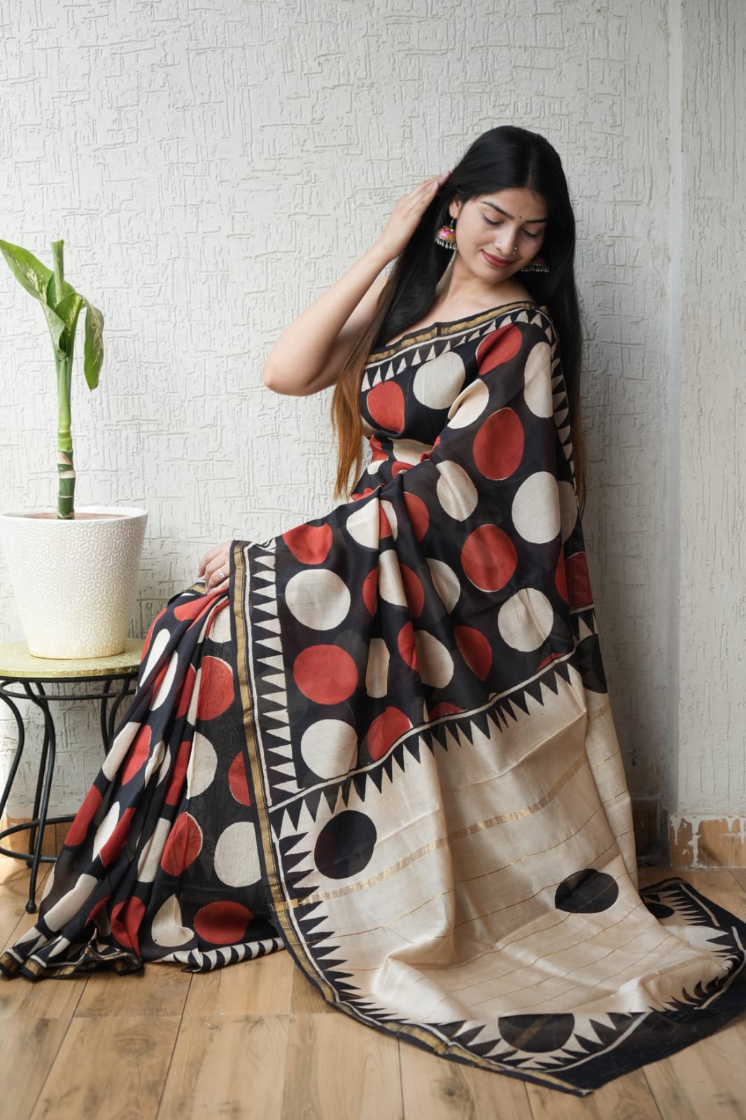 Bagru Hand Block Printed Chanderi Silk Saree with Blouse (CSS118)