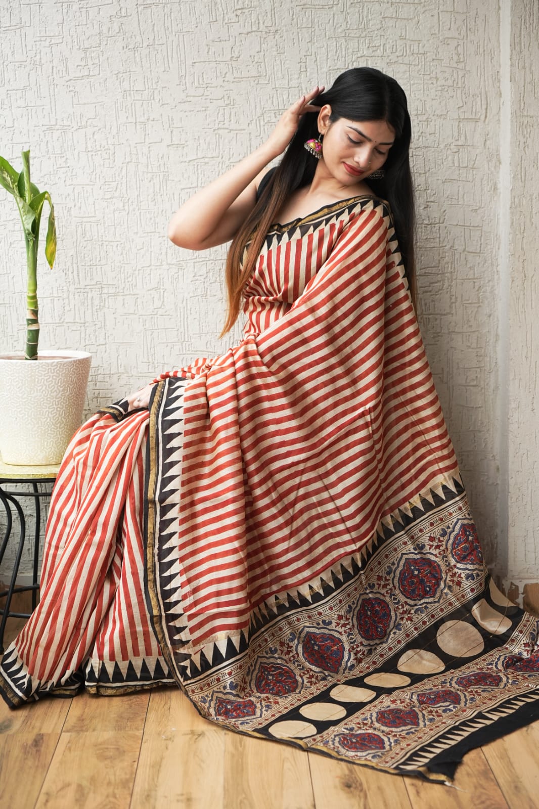 Bagru Hand Block Printed Chanderi Silk Saree with Blouse (CSS119)