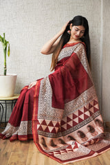 Bagru Hand Block Printed Chanderi Silk Saree with Blouse (CSS122)