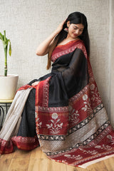Bagru Hand Block Printed Chanderi Silk Saree with Blouse (CSS123)