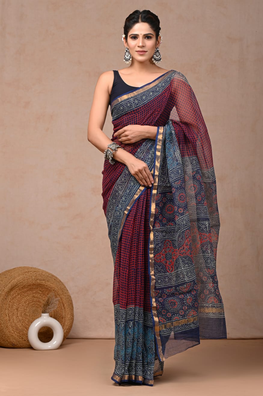 Jaipuri Block Printed Cotton Kota Doriya Saree (CIS125)