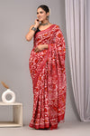 HAND BLOCK BLACK & WHITE PRINTED COTTON LINEN SAREE WITH BLOUSE(LCS174)