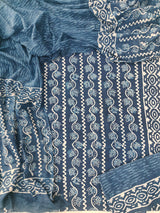 HAND BLOCK PRINTED COTTON 3-PIS SUIT WITH MULMUL DUPPATA (CMS115)