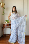 Hand Brush Painted Chiffon Saree with Blouse ( CIA52)