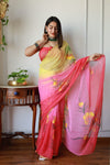 Hand Brush Painted Chiffon Saree with Blouse ( CIA 62)