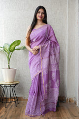 Bagru Hand Block Printed Chanderi Silk Saree with Blouse (CSS86)