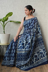 Bagru Hand Block Printed Chanderi Silk Saree with Blouse (CSS104)