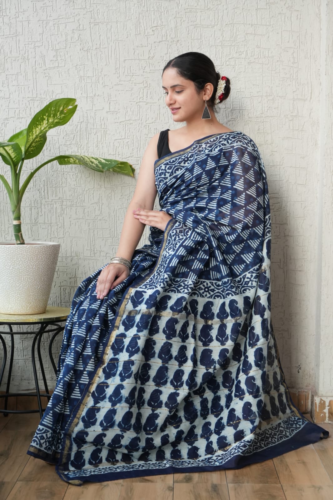 Bagru Hand Block Printed Chanderi Silk Saree with Blouse (CSS97)