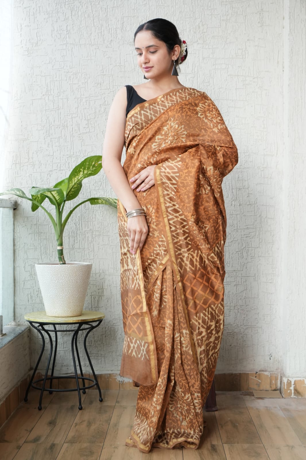 Bagru Hand Block Printed Chanderi Silk Saree with Blouse (CSS103)