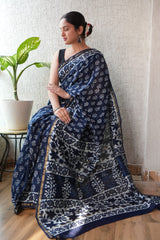 Bagru Hand Block Printed Chanderi Silk Saree with Blouse (CSS102)