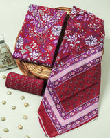 Maroon Floral Handblock Print Cotton Suit with Cotton Dupatta