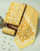 Mustard Yellow Floral Handblock Print Cotton Suit with Cotton Dupatta